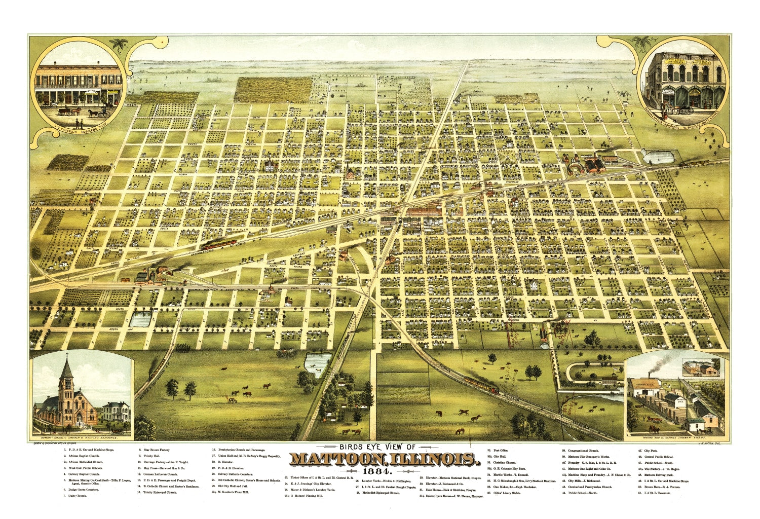 Vintage Map of Mattoon, Illinois 1884