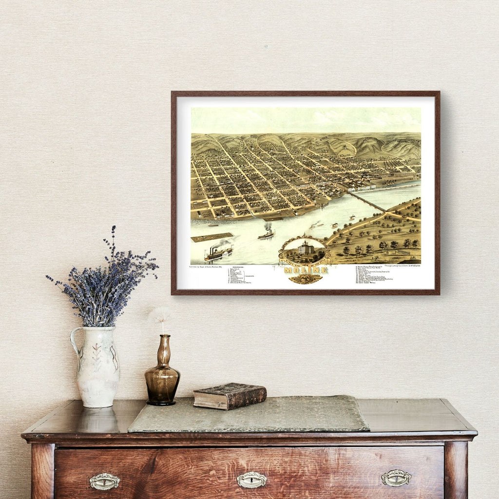 Vintage Map of Moline, Illinois 1869
