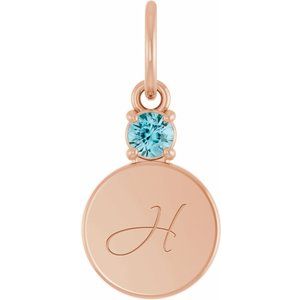 14K Rose Gold Engravable Natural Zircon Round Pendant – image 4
