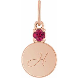 14K Rose Gold Engravable Natural Ruby Round Pendant – image 4