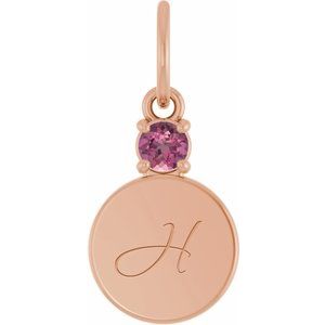 14K Rose Gold Engravable Natural Pink Tourmaline Round Pendant – image 4