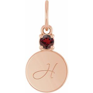 14K Rose Gold Engravable Natural Mozambique Garnet Round Pendant – image 4