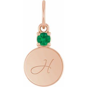 14K Rose Gold Engravable Natural Emerald Round Pendant – image 4