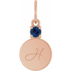 14K Rose Gold Engravable Lab-Grown Blue Sapphire Round Pendant – image 4