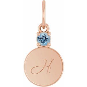 14K Rose Gold Engravable Natural Aquamarine Round Pendant – image 4