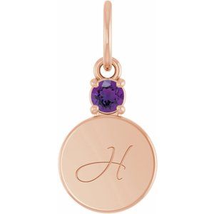 14K Rose Gold Engravable Natural Amethyst Round Pendant – image 4