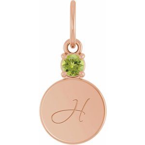 14K Rose Gold Engravable Natural Peridot Round Pendant – image 4