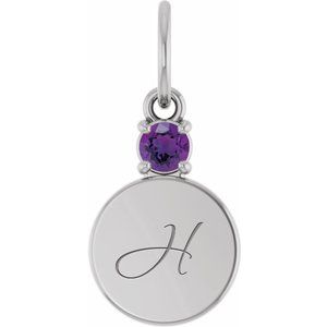 Sterling Silver Engravable Natural Amethyst Round Pendant – image 4