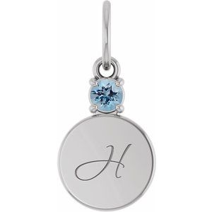Platinum Engravable Natural Aquamarine Round Pendant – image 4