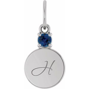 14K White Gold Engravable Lab-Grown Blue Sapphire Round Pendant – image 4