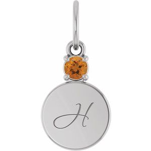14K White Gold Engravable Natural Citrine Round Pendant – image 4