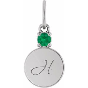 14K White Gold Engravable Natural Emerald Round Pendant – image 4