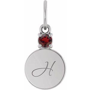 10K White Gold Engravable Natural Mozambique Garnet Round Pendant – image 4