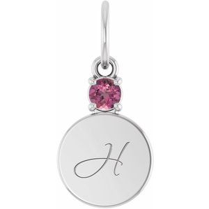14K White Gold Engravable Natural Pink Tourmaline Round Pendant – image 4