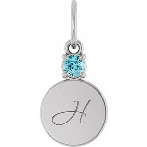 10K White Gold Engravable Natural Zircon Round Pendant – image 4