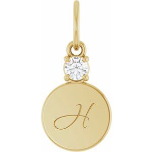 10K Yellow Gold Engravable .03 CT Natural Diamond Round Pendant – image 4
