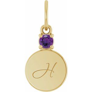 10K Yellow Gold Engravable Natural Amethyst Round Pendant – image 4