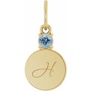 10K Yellow Gold Engravable Natural Aquamarine Round Pendant – image 4