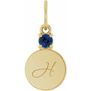 14K Yellow Gold Engravable Lab-Grown Blue Sapphire Round Pendant – image 4