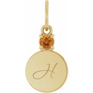 14K Yellow Gold Engravable Natural Citrine Round Pendant – image 4