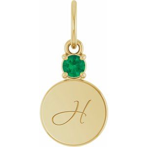 14K Yellow Gold Engravable Lab-Grown Emerald Round Pendant – image 4