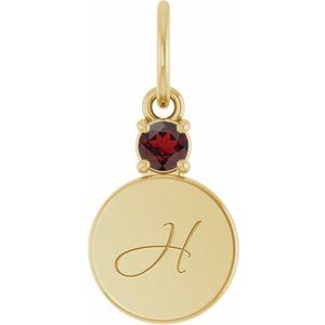 14K Yellow Gold Engravable Natural Mozambique Garnet Round Pendant – image 4