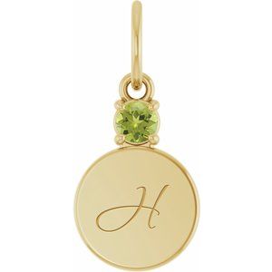14K Yellow Gold Engravable Natural Peridot Round Pendant – image 4