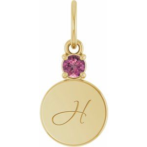 10K Yellow Gold Engravable Natural Pink Tourmaline Round Pendant – image 4