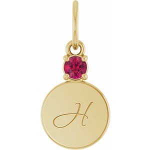 14K Yellow Gold Engravable Lab-Grown Ruby Round Pendant – image 4