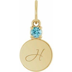 10K Yellow Gold Engravable Natural Zircon Round Pendant – image 4