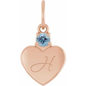 14K Rose Gold Engravable Natural Aquamarine Heart Pendant – image 4