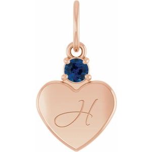 14K Rose Gold Engravable Natural Blue Sapphire Heart Pendant – image 4