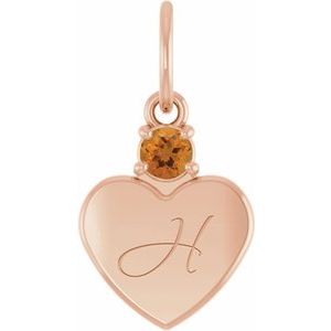 14K Rose Gold Engravable Natural Citrine Heart Pendant – image 4