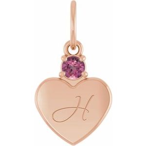 14K Rose Gold Engravable Natural Pink Tourmaline Heart Pendant – image 4