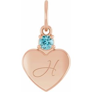 14K Rose Gold Engravable Natural Zircon Heart Pendant – image 4