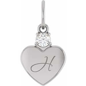 14K White Gold Engravable 1/10 CT Natural Diamond Heart Pendant – image 4