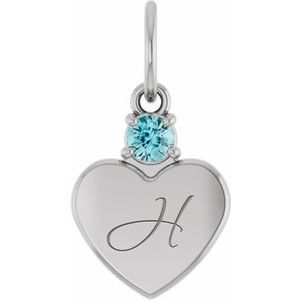 14K White Gold Engravable Natural Zircon Heart Pendant – image 4
