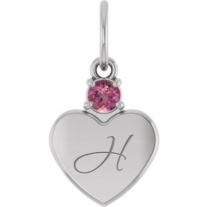 10K White Gold Engravable Natural Pink Tourmaline Heart Pendant – image 4