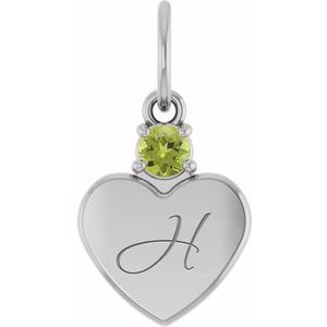 14K White Gold Engravable Natural Peridot Heart Pendant – image 4