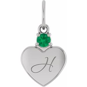 14K White Gold Engravable Lab-Grown Emerald Heart Pendant – image 4