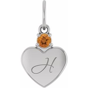 14K White Gold Engravable Natural Citrine Heart Pendant – image 4
