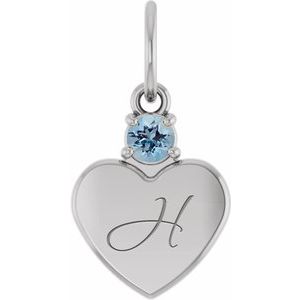 10K White Gold Engravable Natural Aquamarine Heart Pendant – image 4