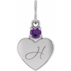 10K White Gold Engravable Natural Amethyst Heart Pendant – image 4