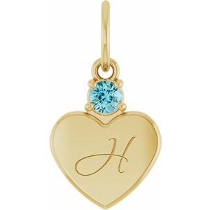 14K Yellow Gold Engravable Natural Zircon Heart Pendant – image 4