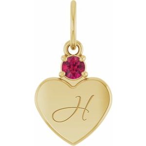 14K Yellow Gold Engravable Lab-Grown Ruby Heart Pendant – image 4
