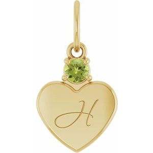 14K Yellow Gold Engravable Natural Peridot Heart Pendant – image 4