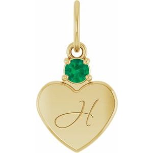 14K Yellow Gold Engravable Natural Emerald Heart Pendant – image 4
