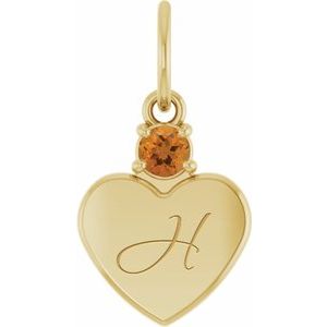 14K Yellow Gold Engravable Natural Citrine Heart Pendant – image 4