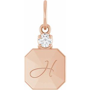 14K Rose Gold Engravable .03 CT Natural Diamond Square Pendant – image 4