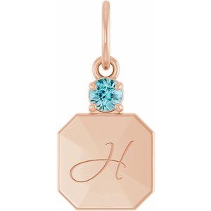 14K Rose Gold Engravable Natural Blue Zircon Square Pendant – image 4